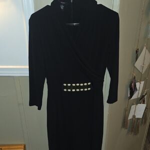 Alfani Black Long Sleeve Dress with Belt Accents